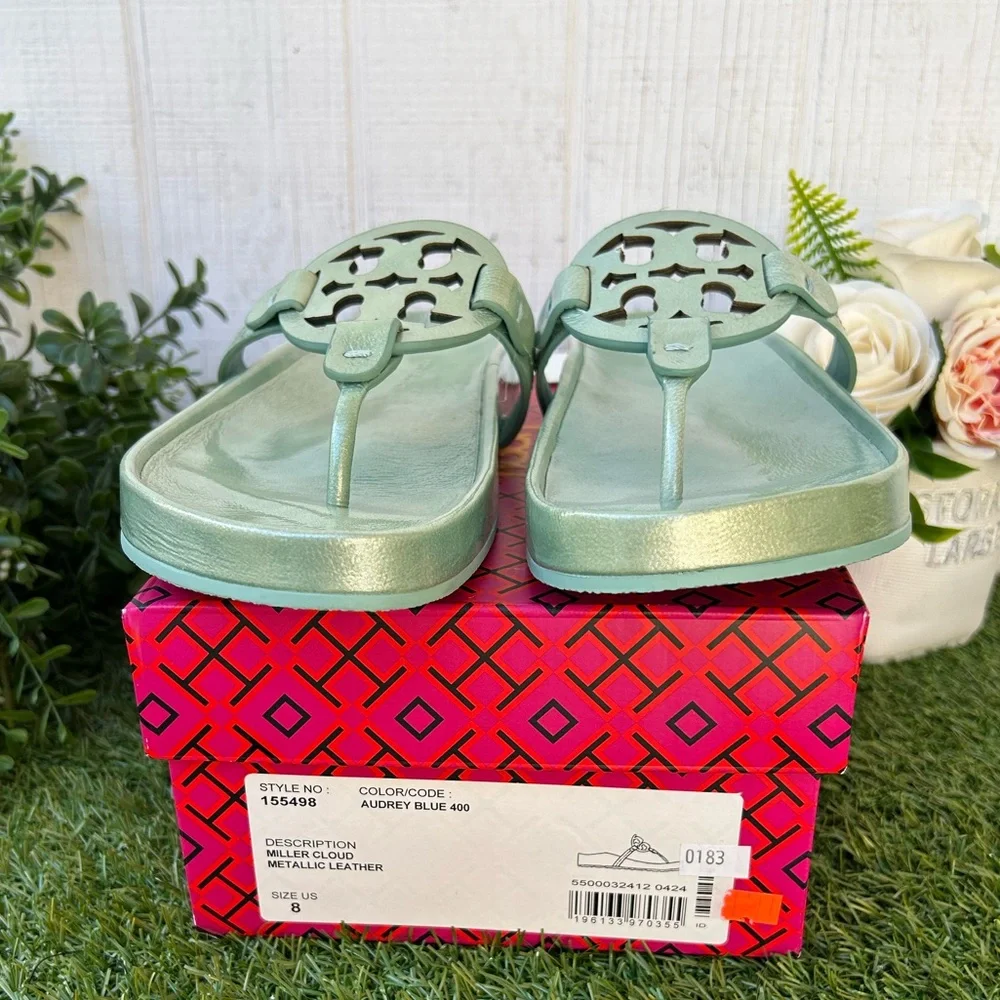 TORY BURCH MILLER CLOUD METALLIC LEATHER AUDREY BLUE 400 SIZE US 8  NEW